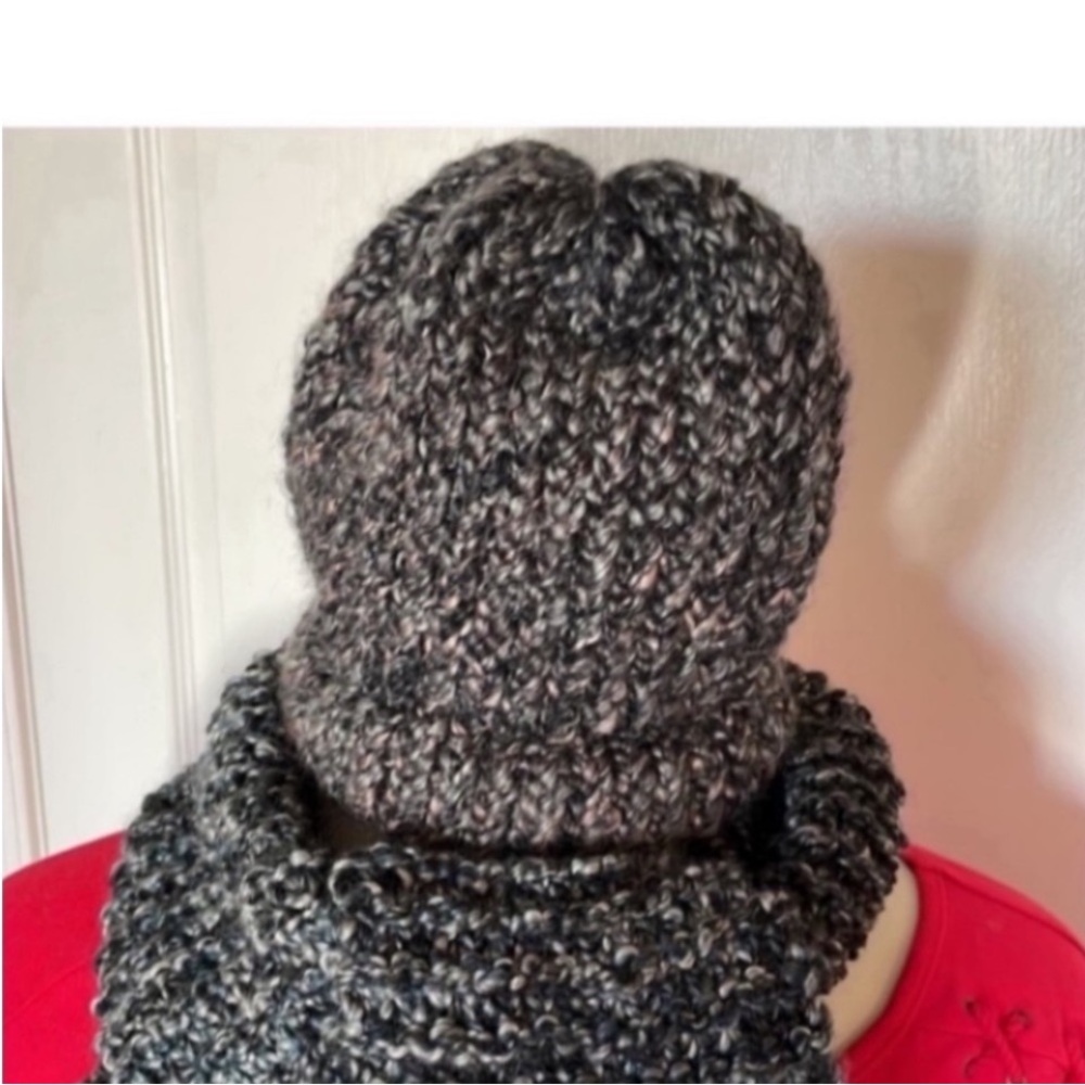 Handmade Knit Beanie Scarf Set Black Gray Teal Mauve Hat Coord Set Winter Gifts - Picture 11 of 16